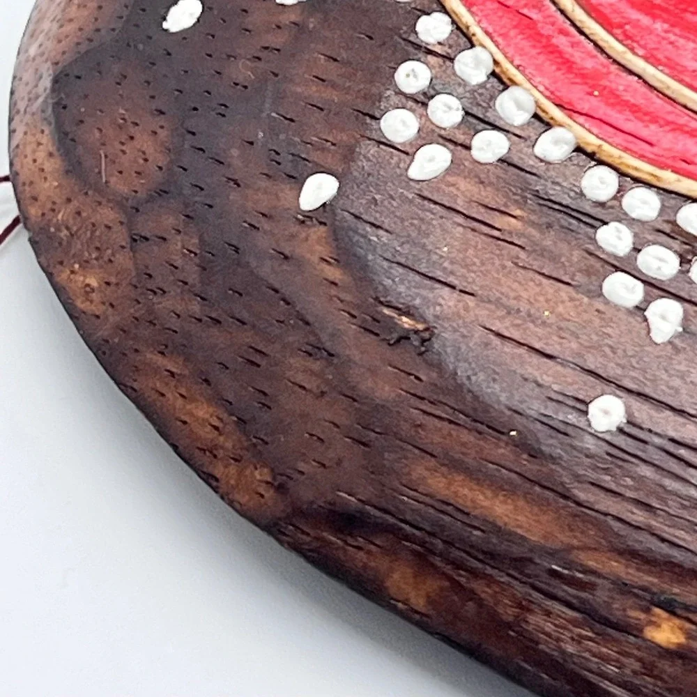 Tiki Mask Hand Carved & Painted Wood Brown Red White Dot‎ Tribal Indonesia Art
